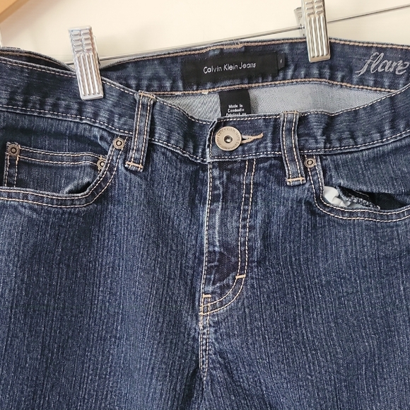 Calvin Klein Classic Blue Flare Wide Leg Jeans - Picture 6 of 14